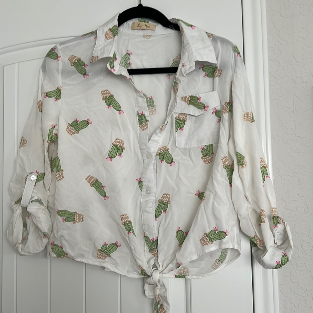 Love Notes Top L Large Cactus Cacti Print Button Down Shirt